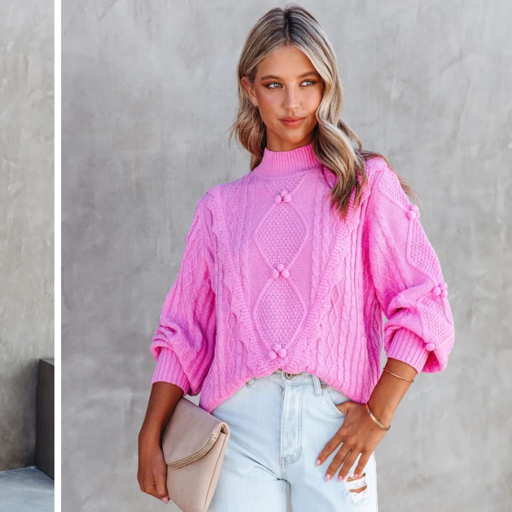 CHANTEL CABLE KNIT PULLOVER SWEATER - PINK